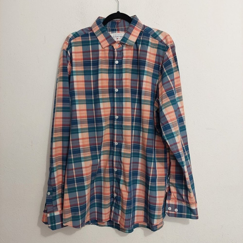 Mizzen Main Shirt Mens Sz XXL Multi Plaid Button Up Trim Fit Long Sleeve Stretch